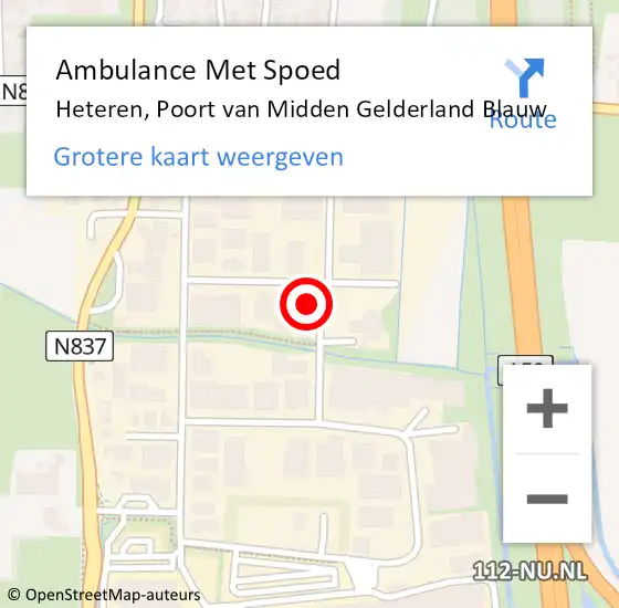 Locatie op kaart van de 112 melding: Ambulance Met Spoed Naar Heteren, Poort van Midden Gelderland Blauw op 16 juni 2022 19:43