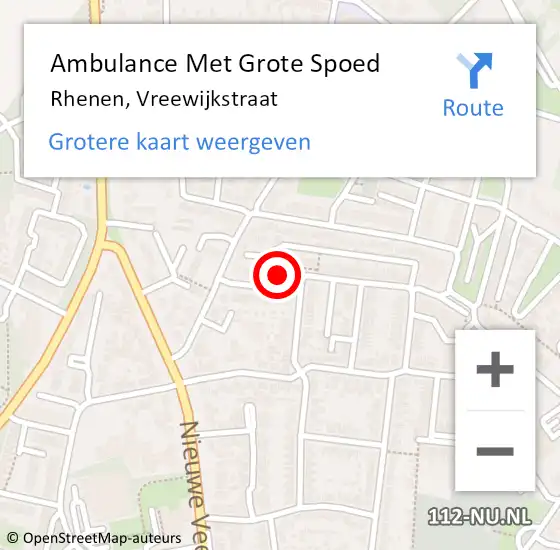 Locatie op kaart van de 112 melding: Ambulance Met Grote Spoed Naar Rhenen, Vreewijkstraat op 16 juni 2022 19:44