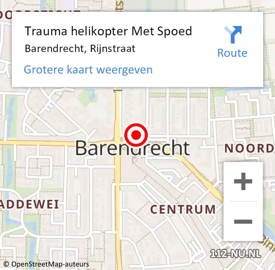 Locatie op kaart van de 112 melding: Trauma helikopter Met Spoed Naar Barendrecht, Rijnstraat op 16 juni 2022 20:10