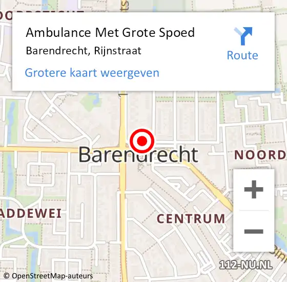 Locatie op kaart van de 112 melding: Ambulance Met Grote Spoed Naar Barendrecht, Rijnstraat op 16 juni 2022 20:12