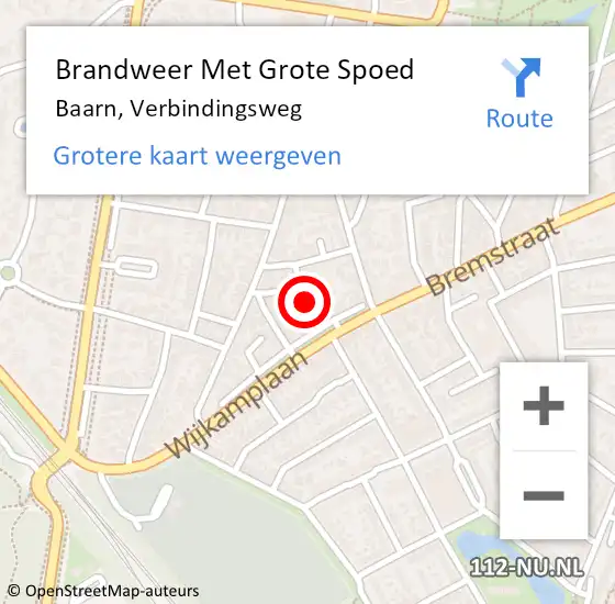 Locatie op kaart van de 112 melding: Brandweer Met Grote Spoed Naar Baarn, Verbindingsweg op 16 juni 2022 20:28