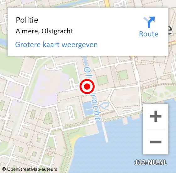Locatie op kaart van de 112 melding: Politie Almere, Olstgracht op 16 juni 2022 20:28
