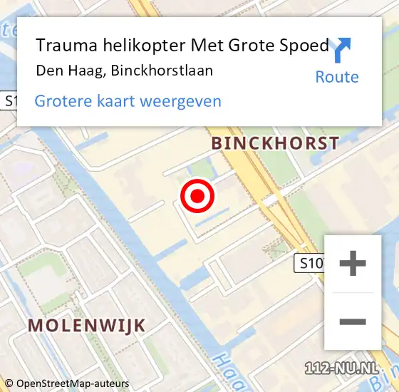 Locatie op kaart van de 112 melding: Trauma helikopter Met Grote Spoed Naar Den Haag, Binckhorstlaan op 16 juni 2022 20:28