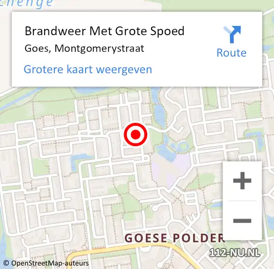 Locatie op kaart van de 112 melding: Brandweer Met Grote Spoed Naar Goes, Montgomerystraat op 16 juni 2022 21:05