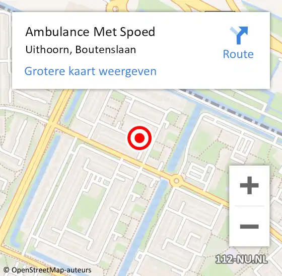 Locatie op kaart van de 112 melding: Ambulance Met Spoed Naar Uithoorn, Boutenslaan op 16 juni 2022 21:09