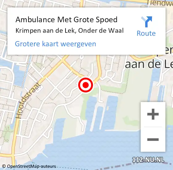 Locatie op kaart van de 112 melding: Ambulance Met Grote Spoed Naar Krimpen aan de Lek, Onder de Waal op 16 juni 2022 21:11
