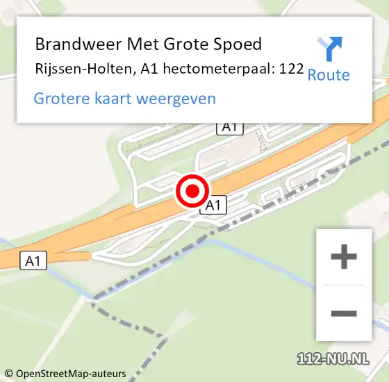 Locatie op kaart van de 112 melding: Brandweer Met Grote Spoed Naar Rijssen-Holten, A1 hectometerpaal: 122 op 16 juni 2022 21:28