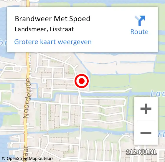 Locatie op kaart van de 112 melding: Brandweer Met Spoed Naar Landsmeer, Lisstraat op 16 juni 2022 21:59