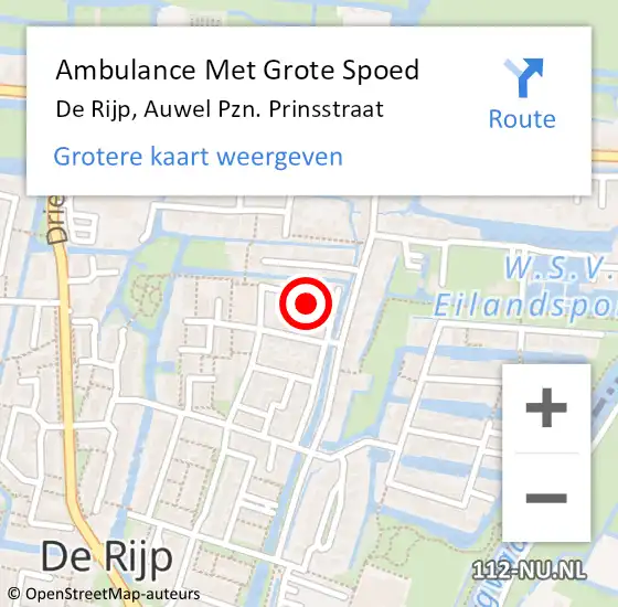 Locatie op kaart van de 112 melding: Ambulance Met Grote Spoed Naar De Rijp, Auwel Pzn. Prinsstraat op 16 juni 2022 22:27