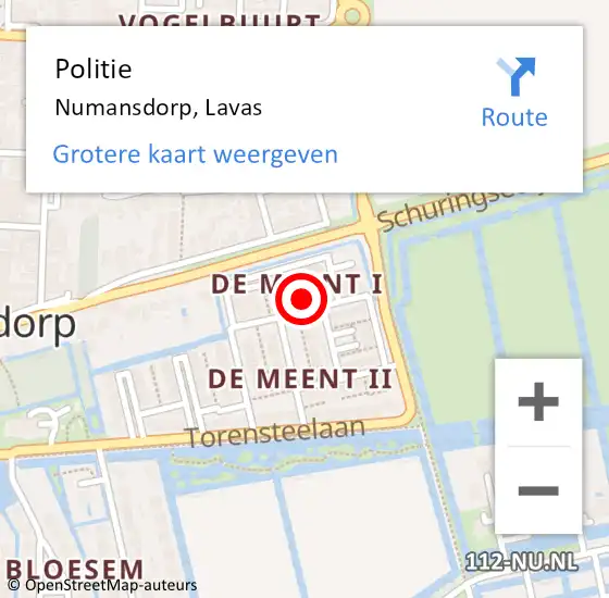 Locatie op kaart van de 112 melding: Politie Numansdorp, Lavas op 16 juni 2022 22:48