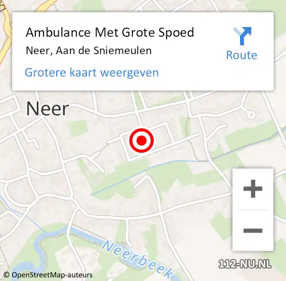 Locatie op kaart van de 112 melding: Ambulance Met Grote Spoed Naar Neer, Aan de Sniemeulen op 16 juni 2022 22:56