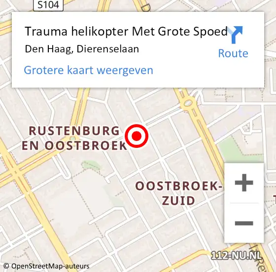 Locatie op kaart van de 112 melding: Trauma helikopter Met Grote Spoed Naar Den Haag, Dierenselaan op 16 juni 2022 22:56