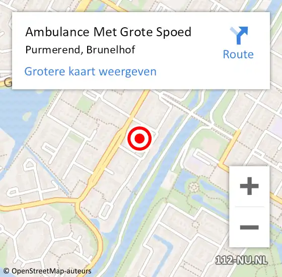 Locatie op kaart van de 112 melding: Ambulance Met Grote Spoed Naar Purmerend, Brunelhof op 16 juni 2022 22:57