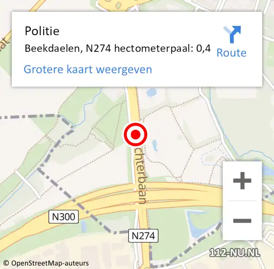 Locatie op kaart van de 112 melding: Politie Beekdaelen, N274 hectometerpaal: 0,4 op 16 juni 2022 23:03