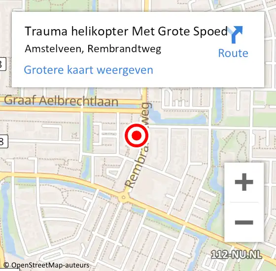 Locatie op kaart van de 112 melding: Trauma helikopter Met Grote Spoed Naar Amstelveen, Rembrandtweg op 16 juni 2022 23:28