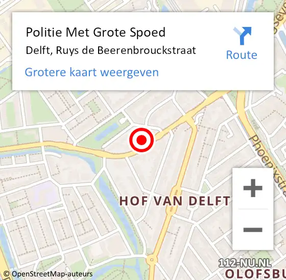 Locatie op kaart van de 112 melding: Politie Met Grote Spoed Naar Delft, Ruys de Beerenbrouckstraat op 17 juni 2022 00:32