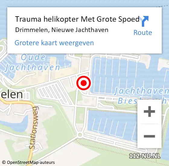 Locatie op kaart van de 112 melding: Trauma helikopter Met Grote Spoed Naar Drimmelen, Nieuwe Jachthaven op 17 juni 2022 00:57