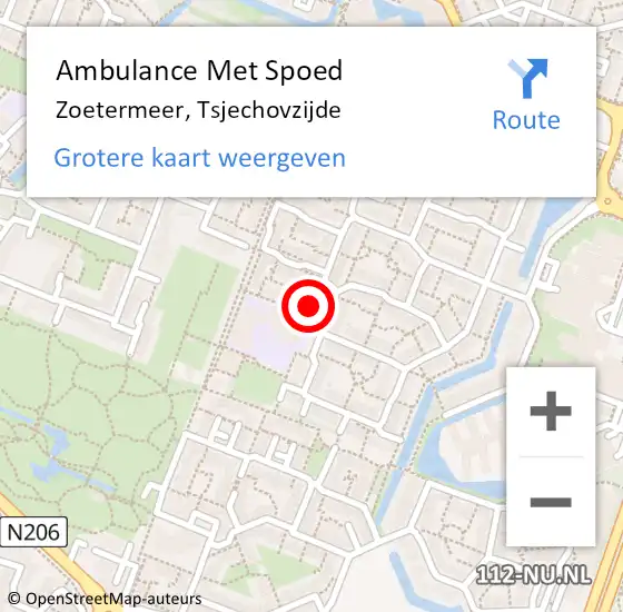 Locatie op kaart van de 112 melding: Ambulance Met Spoed Naar Zoetermeer, Tsjechovzijde op 17 juni 2022 02:16