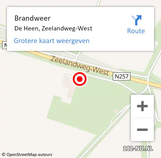 Locatie op kaart van de 112 melding: Brandweer De Heen, Zeelandweg-West op 17 juni 2022 02:20