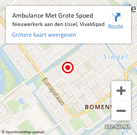 Locatie op kaart van de 112 melding: Ambulance Met Grote Spoed Naar Nieuwerkerk aan den IJssel, Vivaldipad op 17 juni 2022 02:34