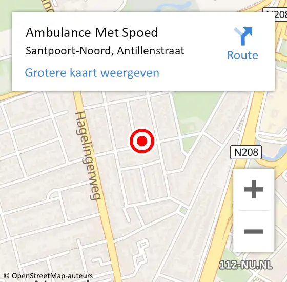 Locatie op kaart van de 112 melding: Ambulance Met Spoed Naar Santpoort-Noord, Antillenstraat op 17 juni 2022 04:23