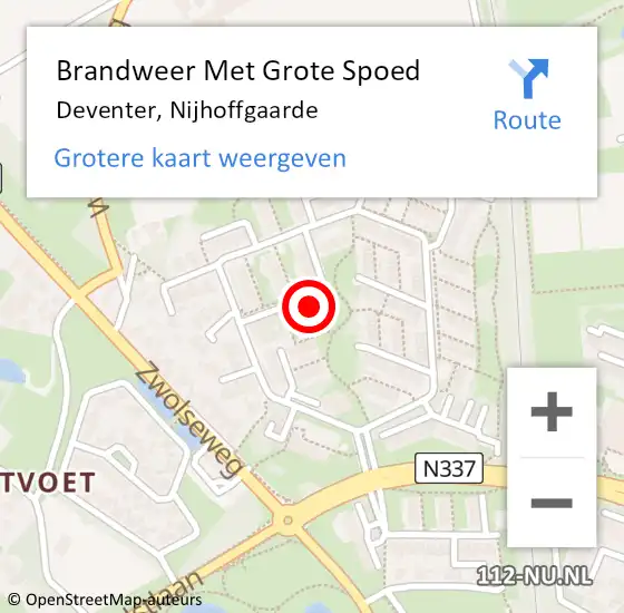 Locatie op kaart van de 112 melding: Brandweer Met Grote Spoed Naar Deventer, Nijhoffgaarde op 17 juni 2022 04:37