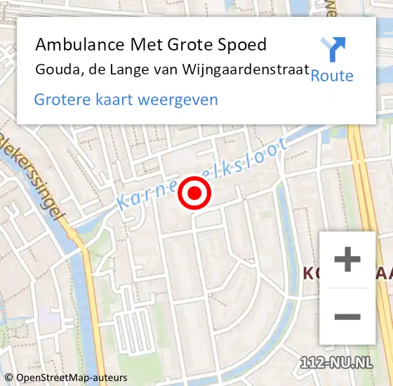 Locatie op kaart van de 112 melding: Ambulance Met Grote Spoed Naar Gouda, de Lange van Wijngaardenstraat op 17 juni 2022 05:00