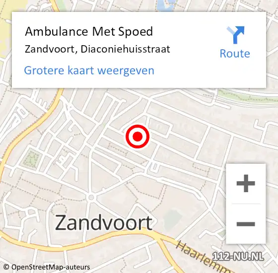 Locatie op kaart van de 112 melding: Ambulance Met Spoed Naar Zandvoort, Diaconiehuisstraat op 17 juni 2022 05:41