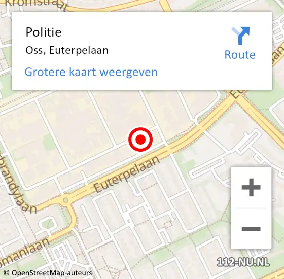 Locatie op kaart van de 112 melding: Politie Oss, Euterpelaan op 17 juni 2022 08:13