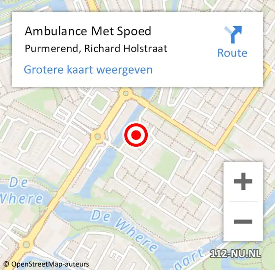 Locatie op kaart van de 112 melding: Ambulance Met Spoed Naar Purmerend, Richard Holstraat op 17 juni 2022 08:17