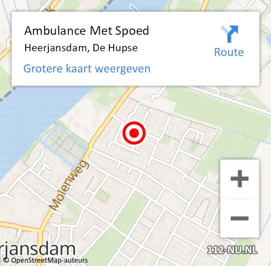 Locatie op kaart van de 112 melding: Ambulance Met Spoed Naar Heerjansdam, De Hupse op 17 juni 2022 08:54