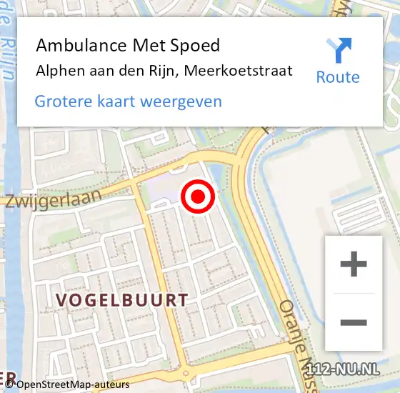 Locatie op kaart van de 112 melding: Ambulance Met Spoed Naar Alphen aan den Rijn, Meerkoetstraat op 17 juni 2022 09:01