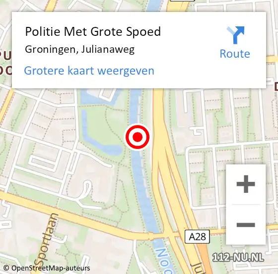 Locatie op kaart van de 112 melding: Politie Met Grote Spoed Naar Groningen, Julianaweg op 17 juni 2022 09:09