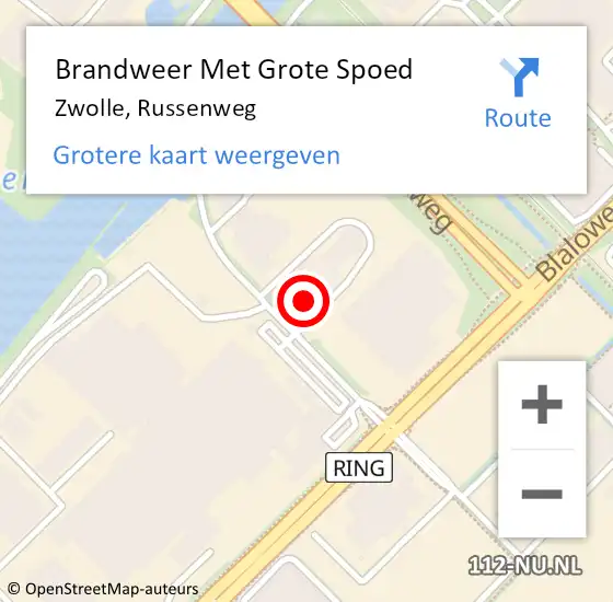 Locatie op kaart van de 112 melding: Brandweer Met Grote Spoed Naar Zwolle, Russenweg op 17 juni 2022 09:37