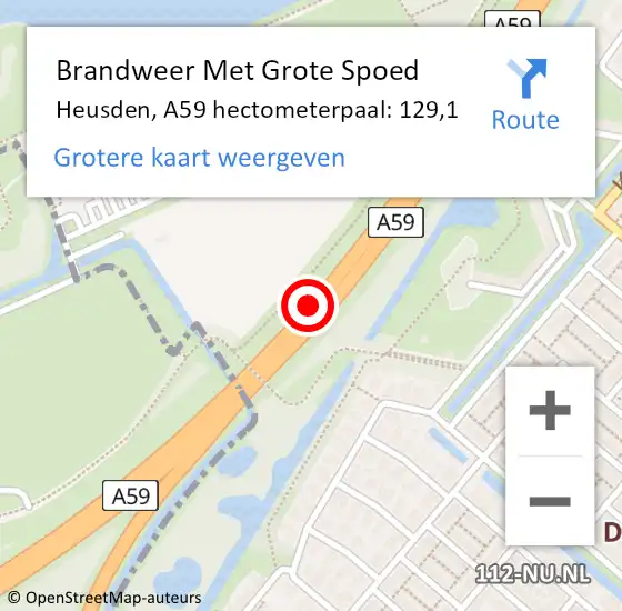 Locatie op kaart van de 112 melding: Brandweer Met Grote Spoed Naar Heusden, A59 hectometerpaal: 129,1 op 17 juni 2022 09:37