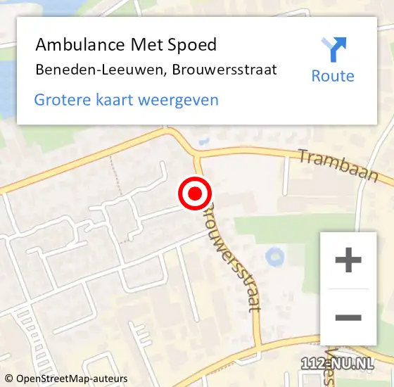 Locatie op kaart van de 112 melding: Ambulance Met Spoed Naar Beneden-Leeuwen, Brouwersstraat op 17 juni 2022 10:00