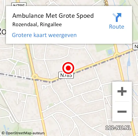 Locatie op kaart van de 112 melding: Ambulance Met Grote Spoed Naar Rozendaal, Ringallee op 17 juni 2022 10:06