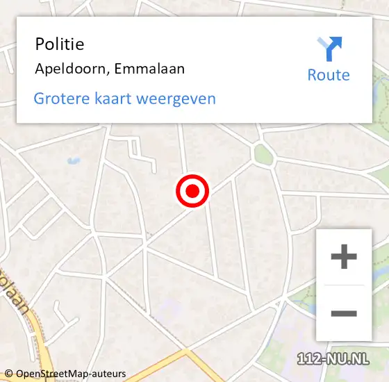 Locatie op kaart van de 112 melding: Politie Apeldoorn, Emmalaan op 17 juni 2022 10:21