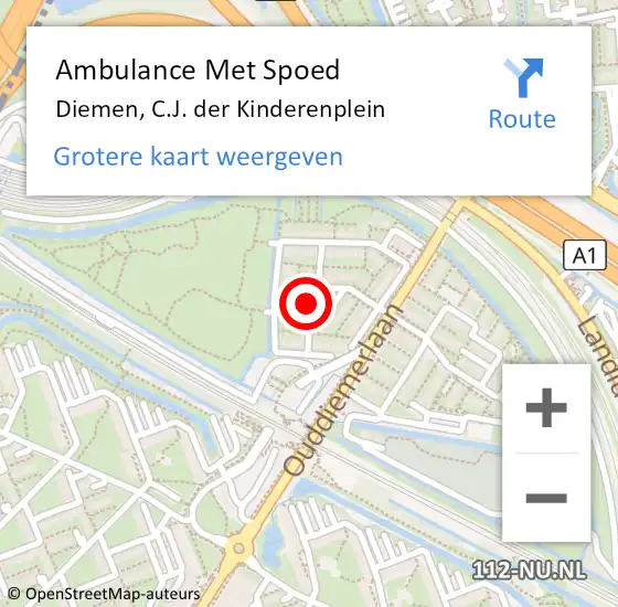 Locatie op kaart van de 112 melding: Ambulance Met Spoed Naar Diemen, C.J. der Kinderenplein op 17 juni 2022 10:45