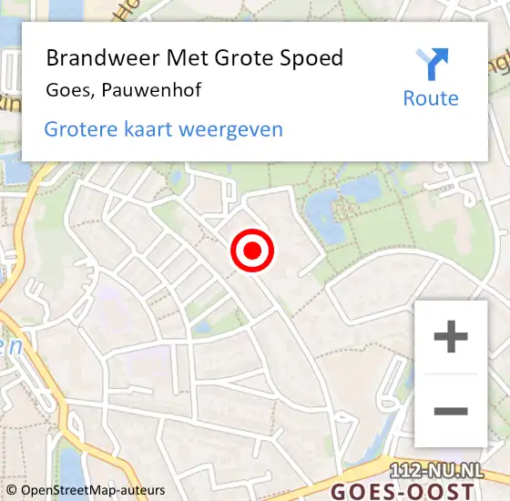 Locatie op kaart van de 112 melding: Brandweer Met Grote Spoed Naar Goes, Pauwenhof op 17 juni 2022 11:02