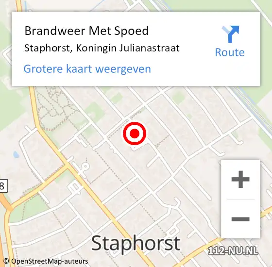 Locatie op kaart van de 112 melding: Brandweer Met Spoed Naar Staphorst, Koningin Julianastraat op 17 juni 2022 11:10