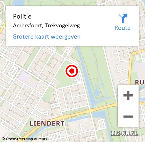 Locatie op kaart van de 112 melding: Politie Amersfoort, Trekvogelweg op 17 juni 2022 11:46