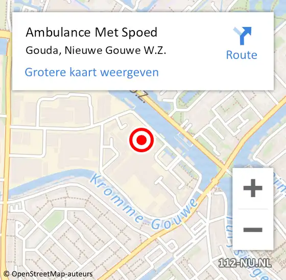 Locatie op kaart van de 112 melding: Ambulance Met Spoed Naar Gouda, Nieuwe Gouwe W.Z. op 17 juni 2022 12:00