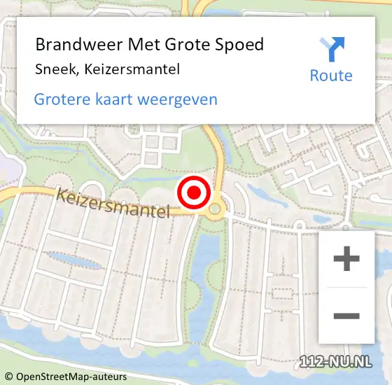 Locatie op kaart van de 112 melding: Brandweer Met Grote Spoed Naar Sneek, Keizersmantel op 17 juni 2022 12:09