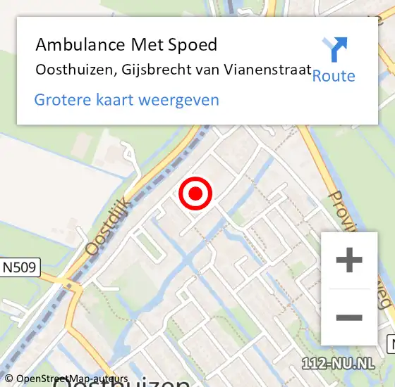 Locatie op kaart van de 112 melding: Ambulance Met Spoed Naar Oosthuizen, Gijsbrecht van Vianenstraat op 17 juni 2022 12:12