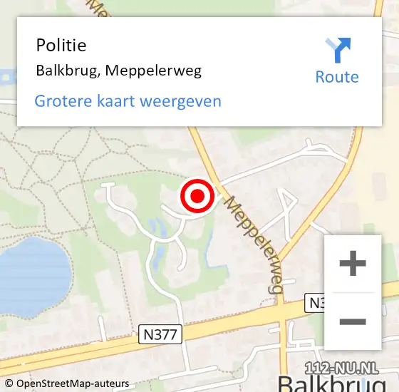Locatie op kaart van de 112 melding: Politie Balkbrug, Meppelerweg op 17 juni 2022 12:17