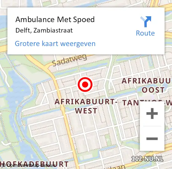 Locatie op kaart van de 112 melding: Ambulance Met Spoed Naar Delft, Zambiastraat op 17 juni 2022 12:21