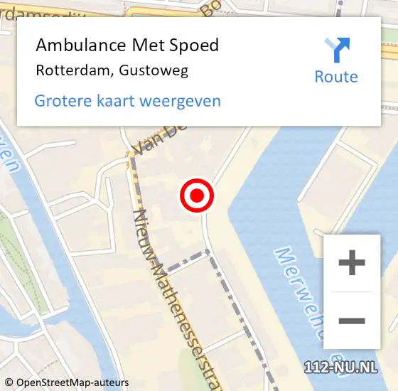 Locatie op kaart van de 112 melding: Ambulance Met Spoed Naar Rotterdam, Gustoweg op 17 juni 2022 12:29