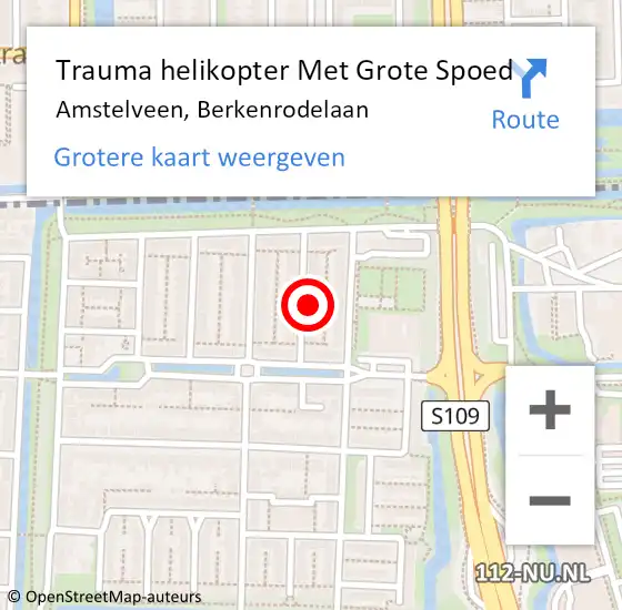 Locatie op kaart van de 112 melding: Trauma helikopter Met Grote Spoed Naar Amstelveen, Berkenrodelaan op 17 juni 2022 12:41