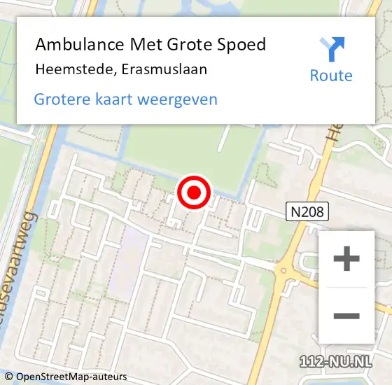 Locatie op kaart van de 112 melding: Ambulance Met Grote Spoed Naar Heemstede, Erasmuslaan op 17 juni 2022 13:09